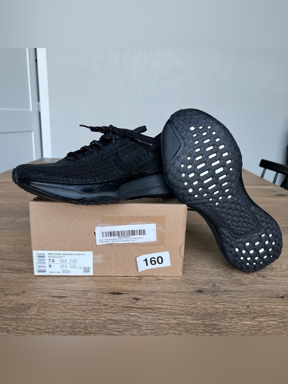 Size 7.5 M / 9 W Nike ZoomX Invincible Run 3 FK Black DR2615-005 BOX/ NO LID